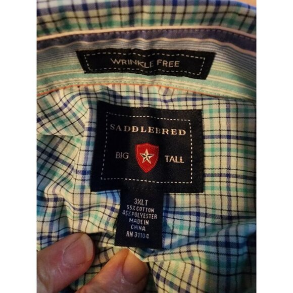 Saddlebred Easy Care Gray Teal Plaid Lightweight Button Down Mens 3XTL - Picture 3 of 16